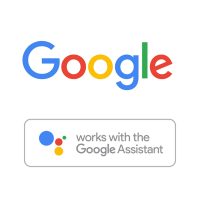 Google logo and works with google assistant badge Google logo and works with google assistant badge